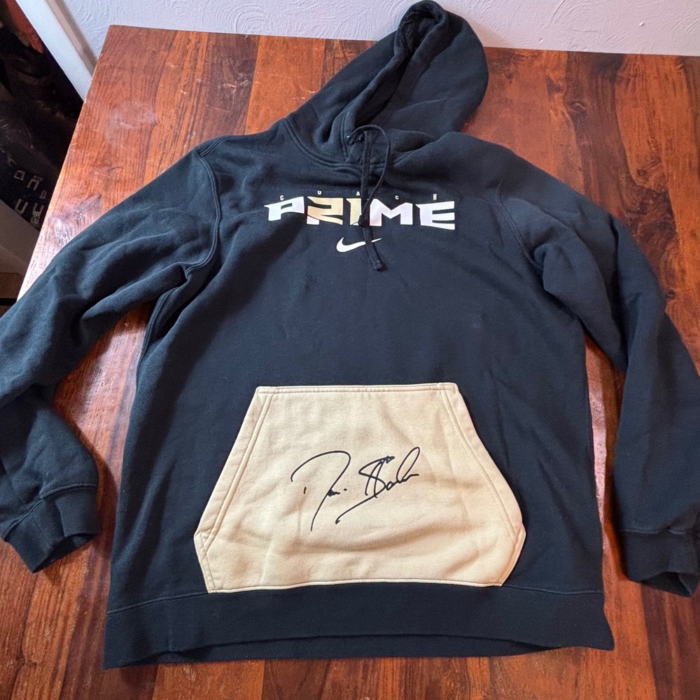 Nike‎ Coach Prime Deion Sanders Hoodie Mens Medium Black Tan Pullover Fleece